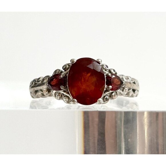 Art Deco Natural Multi Gemstone Garnet Sterling Silver Vintage Ring - sz 7.25 - Picture 1 of 10